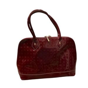 Arcadia Italian patent leather embossed satchel handbag in red burgundy